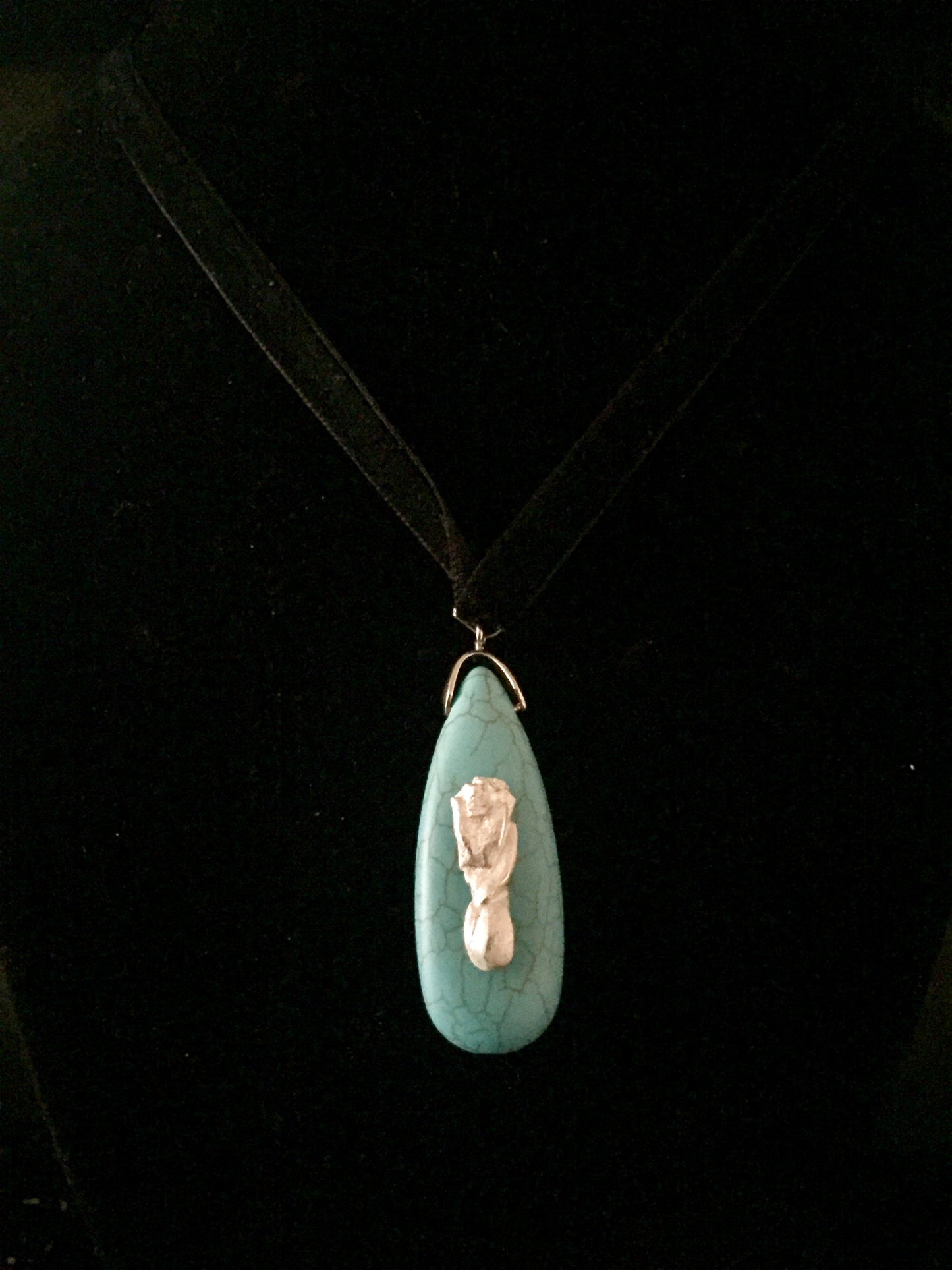 Silver Art Clay Tulip flower with Turquoise Necklace. Art Clay Silver Jewelry Handmade, Fine Silver, .999 Pure Silver.
