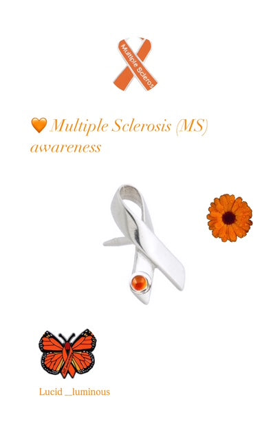  The orange ribbon is for&nbsp;World Multiple Sclerosis (MS) Day and an opportunity to boost awareness and also connect those with MS to resources and improve support systems.Art Clay Silver Jewelry Handmade, Fine Silver, .999 Pure Silver.