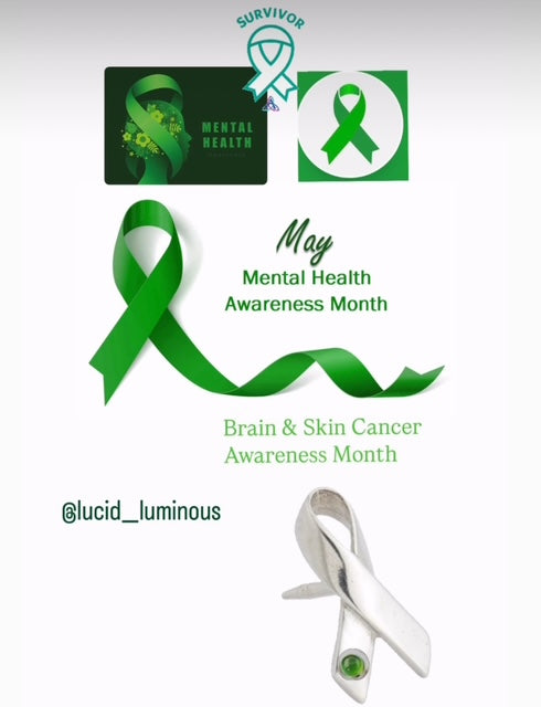 The green ribbon is as a symbol of mental health and brain and skin cancer awareness.Art Clay Silver Jewelry Handmade, Fine Silver, .999 Pure Silver.
