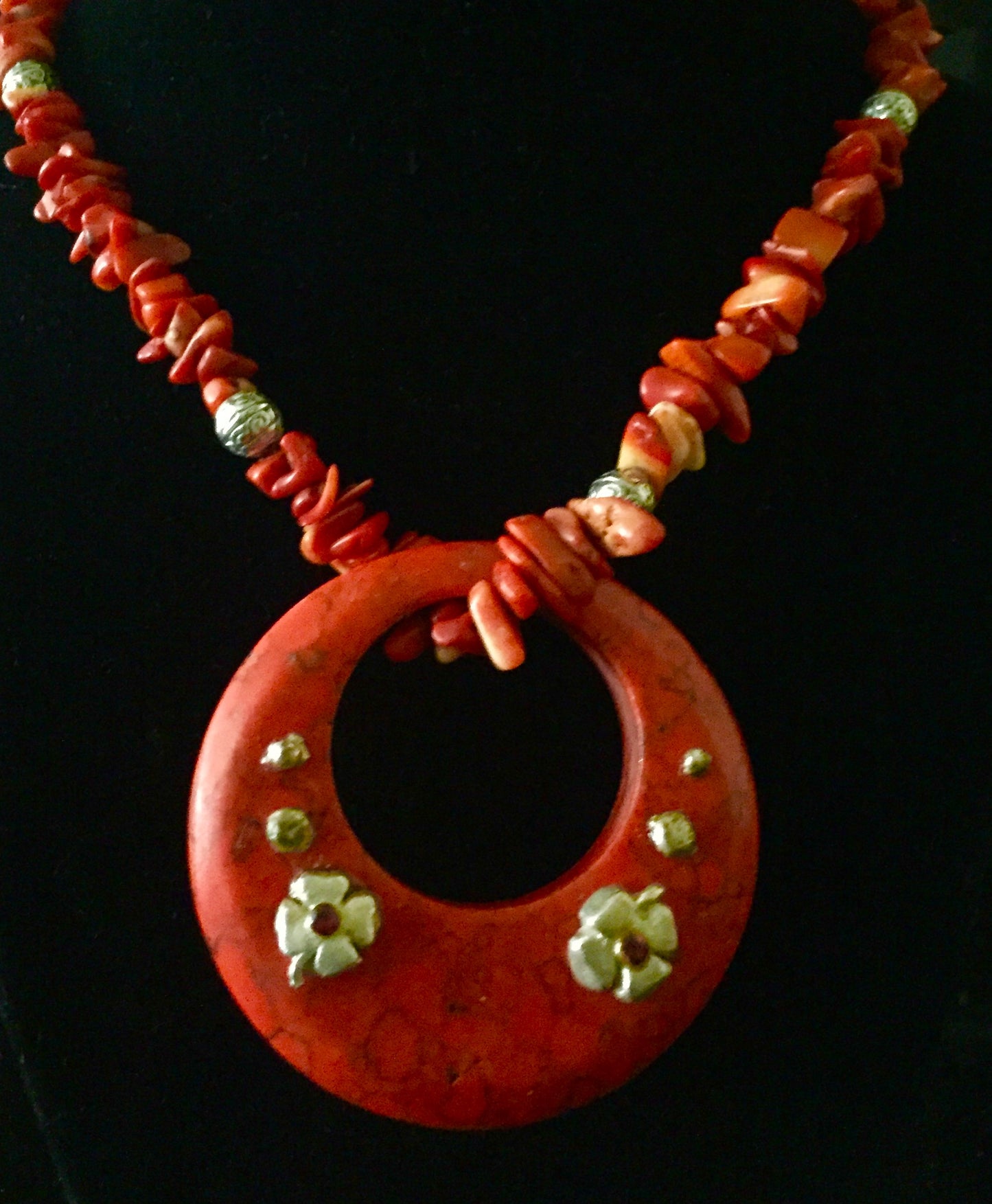 Silver Art Clay Clovers with Coral Necklace. Art Clay Silver Jewelry Handmade, Fine Silver, .999 Pure Silver.