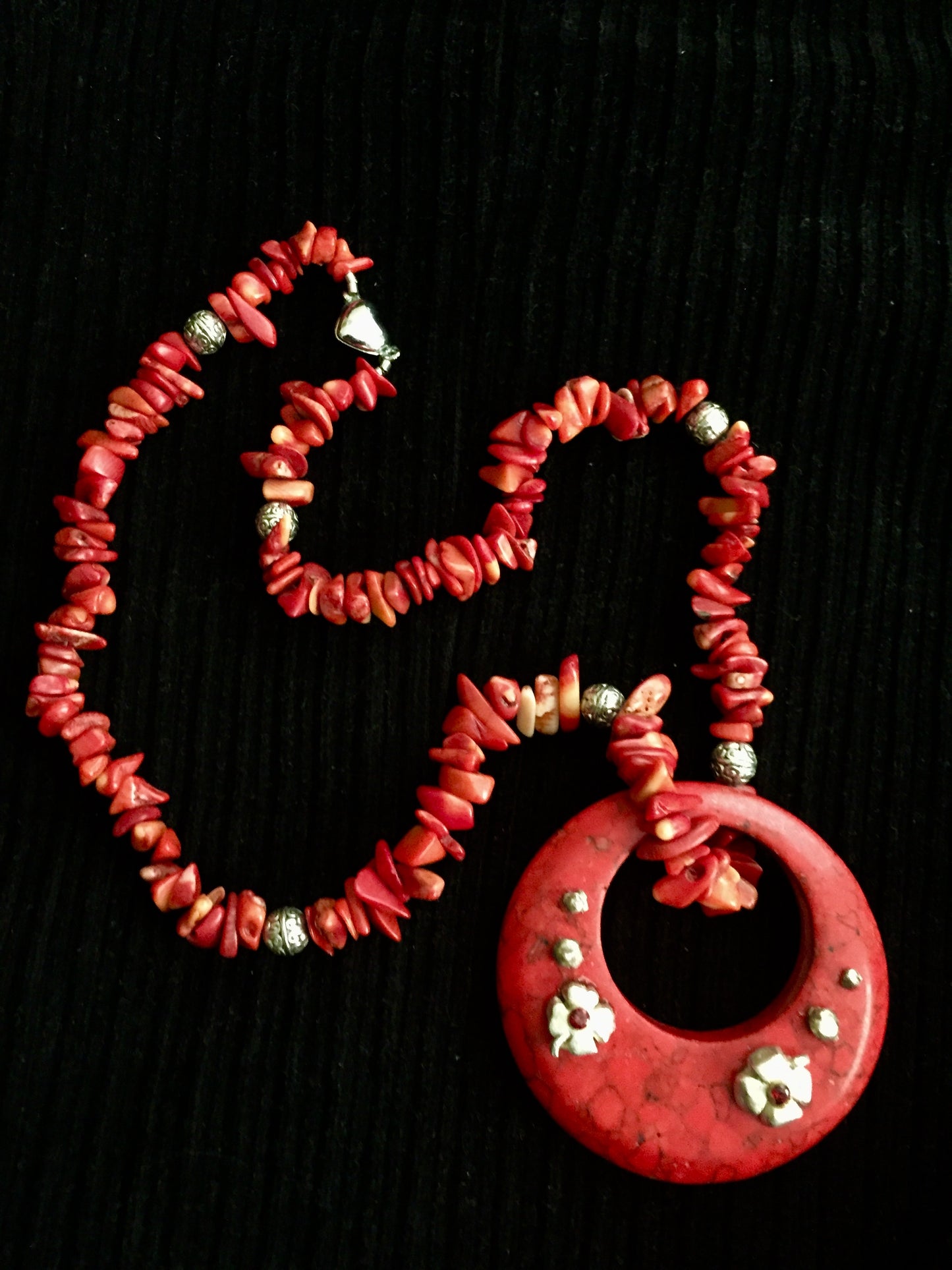 Silver Art Clay Clovers with Coral Necklace. Art Clay Silver Jewelry Handmade, Fine Silver, .999 Pure Silver.