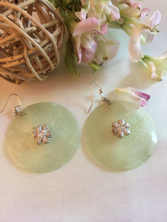 Capiz Seashell and Snowflake Silver Art Clay Earrings