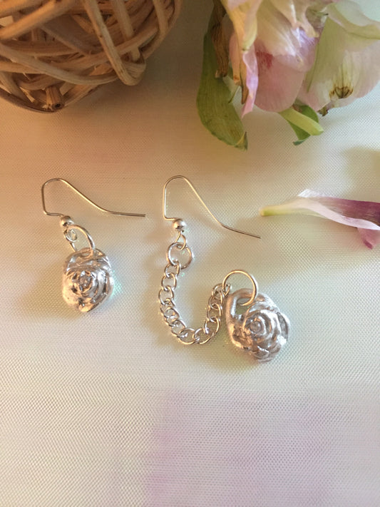 Belle Rose Earrings, Art Clay Silver Jewelry Handmade, Fine Silver, .999 Pure Silver.