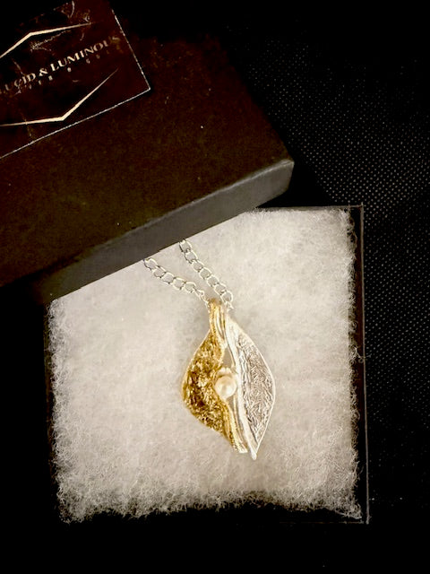 Silver and gold leaf Necklace with Pear