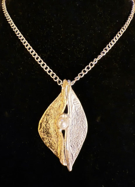 Silver and gold leaf Necklace with Pear