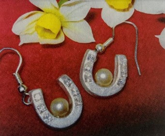 Horseshoe Earrings with Pearl, Art Clay Silver Jewelry Handmade, Fine Silver, .999 Pure Silver.