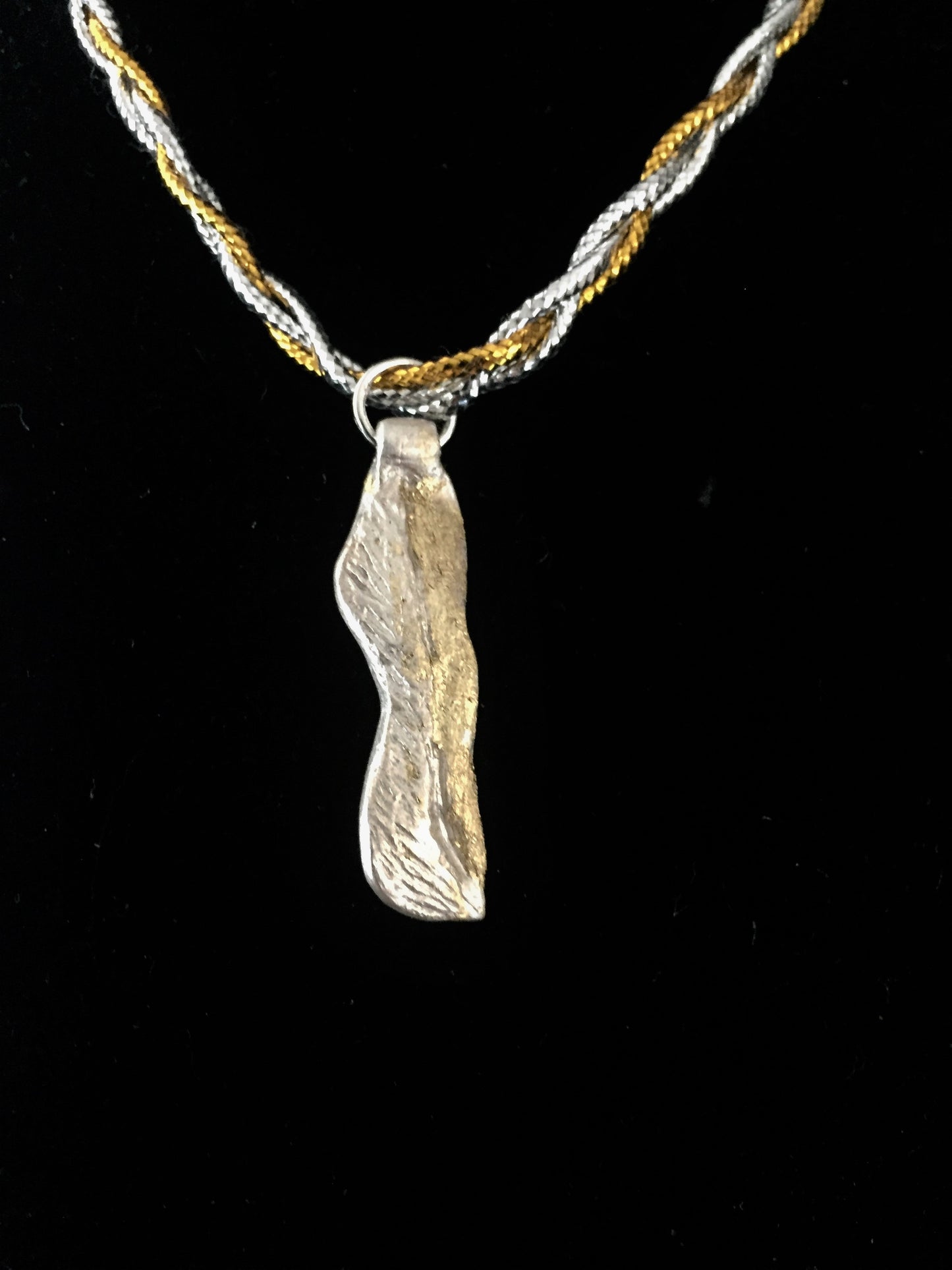 Keum-boo-silver-gold-leaf-necklace, Art Clay Silver Jewelry Handmade, Fine Silver, .999 Pure Silver with 24K gold sheet.