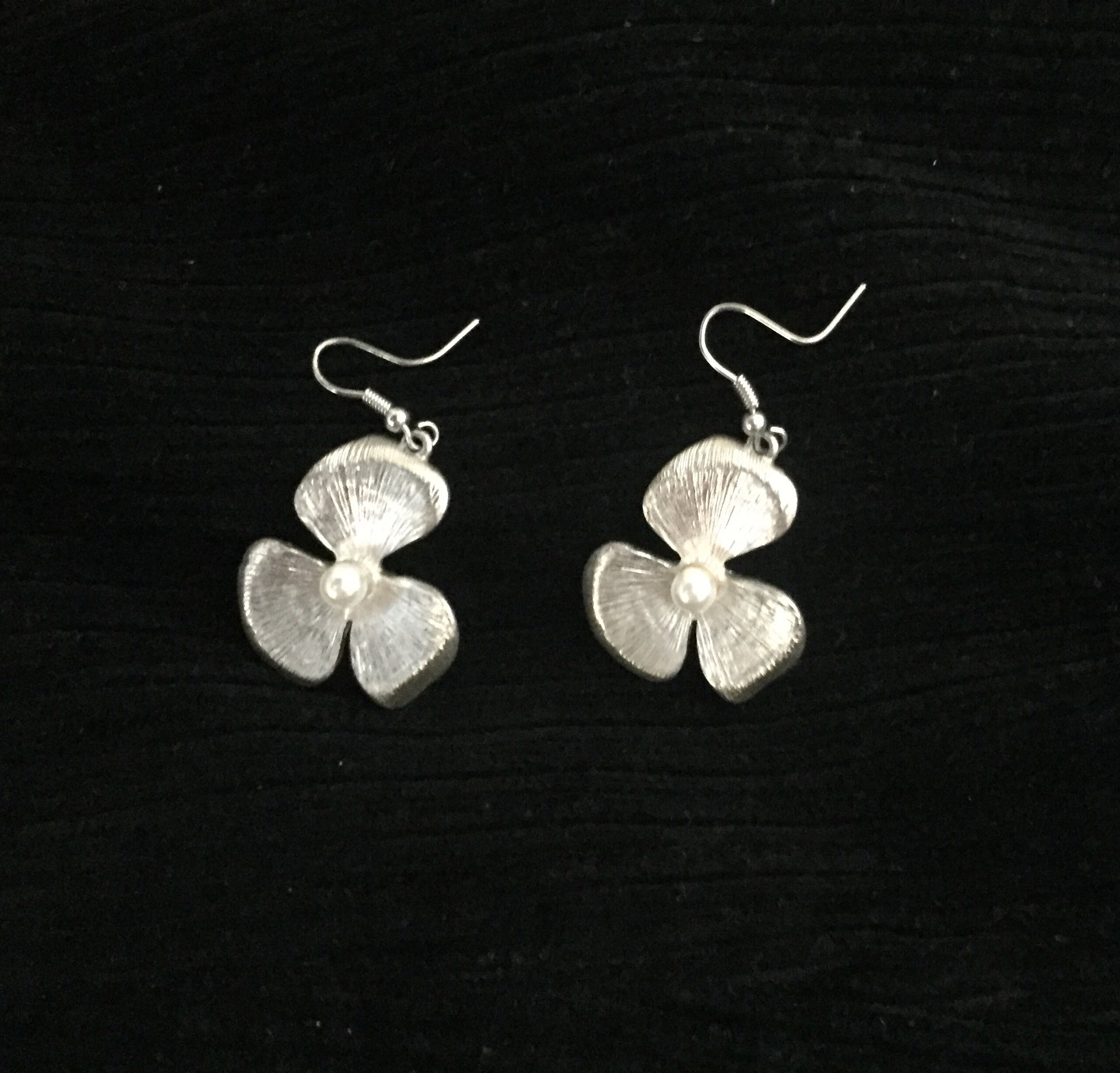 Flower petal lucky charm Earrings, Art Clay Silver Jewelry Handmade, Fine Silver, .999 Pure Silver.